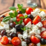 A cozy dining table featuring a platter of feta cheese,